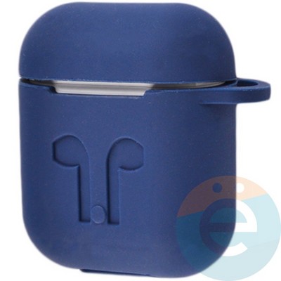 Чехол силиконовый для наушников Apple AirPods с карабином тёмно-синий - фото 18113