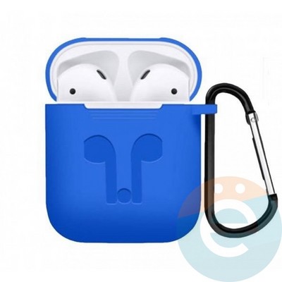 Чехол силиконовый для наушников Apple AirPods с карабином светло-синий - фото 18156