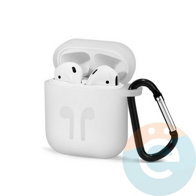 Чехол силиконовый для наушников Apple AirPods с карабином серый - фото 18123