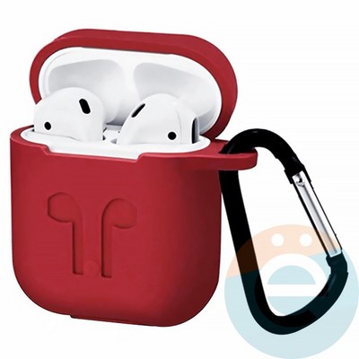 Чехол силиконовый для наушников Apple AirPods с карабином бордовый - фото 18147