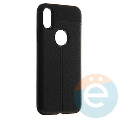 Накладка силиконовая 360 с кожаными вставками на Iphone Xs Max черная - фото 22242