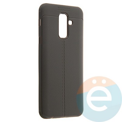 Накладка силиконовая 360 с кожаными вставками на Samsung Galaxy A6 Plus серая - фото 22772