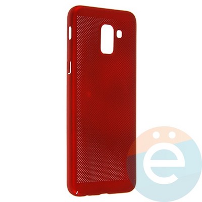 Накладка пластиковая перфорированная на Samsung Galaxy J6 (2018) красная - фото 22997