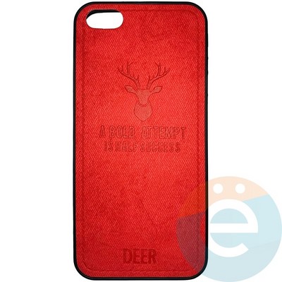 Накладка комбинированная джинсовая DEER для iPhone 5/5s/SE красная - фото 25830