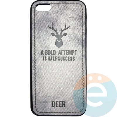 Накладка комбинированная джинсовая DEER для iPhone 5/5s/SE серая - фото 25832