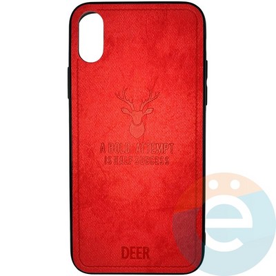 Накладка комбинированная джинсовая DEER для iPhone X/Xs красная - фото 25861