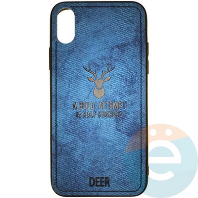 Накладка комбинированная джинсовая DEER для iPhone X/Xs синяя - фото 25862