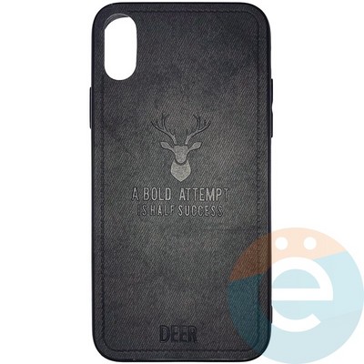 Накладка комбинированная джинсовая DEER для iPhone X/Xs черная - фото 25863