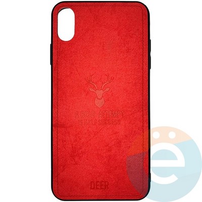 Накладка комбинированная джинсовая DEER для iPhone Xs Max красная - фото 25875
