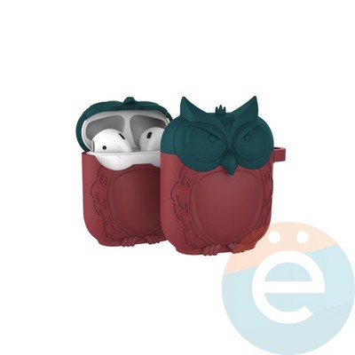 Чехол силиконовый для наушников Apple AirPods Сова бордово-синий - фото 26654