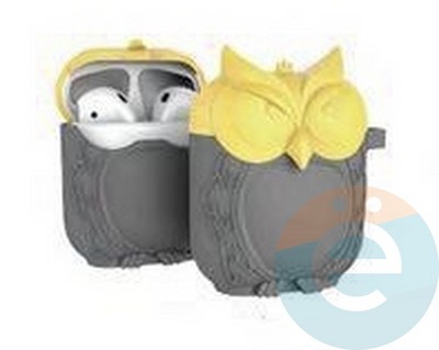 Чехол силиконовый для наушников Apple AirPods Сова жёлто-серый - фото 26660