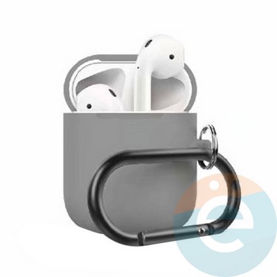 Чехол силиконовый для наушников Apple AirPods 2 с карабином Silver Pearl - фото 27782