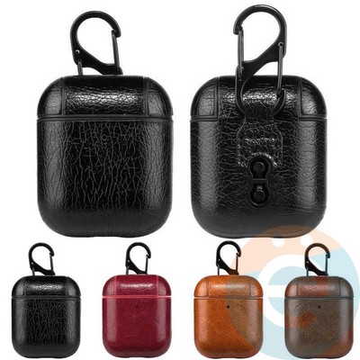 Чехол кожаный для наушников Apple AirPods 2 тёмно-коричневый - фото 27805