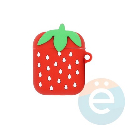 Чехол силиконовый объемный на Apple AirPods 1/2 клубника 42 - фото 28171