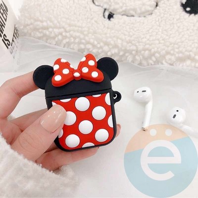 Чехол силиконовый объемный на Apple AirPods 3 Минни с бантиком - фото 54255