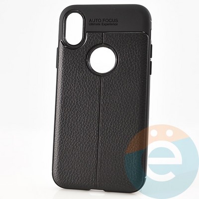 Накладка силиконовая 360 с кожаными вставками на Iphone X черная - фото 29973