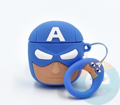 Чехол силиконовый объемный на Apple AirPods 1/2 Капитан Америка - фото 30197
