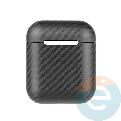 Чехол carbon fiber для наушников Apple AirPods 1/2 матово-черный - фото 30211