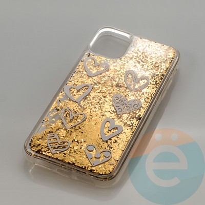 Накладка силиконовая Переливашка с жидкими блёстками на Apple iPhone 11 сердечки - фото 30334