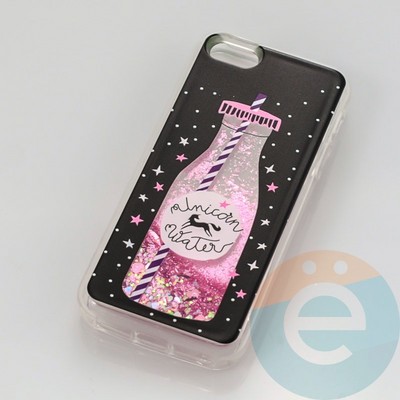 Накладка силиконовая Переливашка с жидкими блёстками на Apple iPhone 5/5s/SE бутылка лимонада - фото 30370