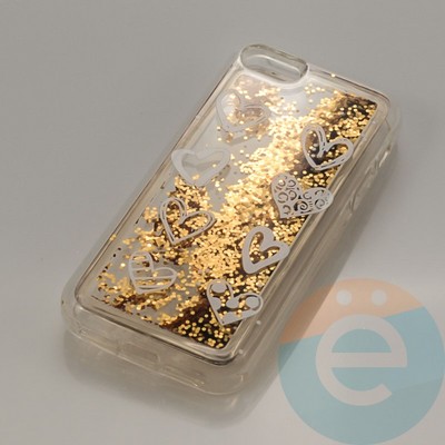 Накладка силиконовая Переливашка с жидкими блёстками на Apple iPhone 5/5s/SE сердечки - фото 30372