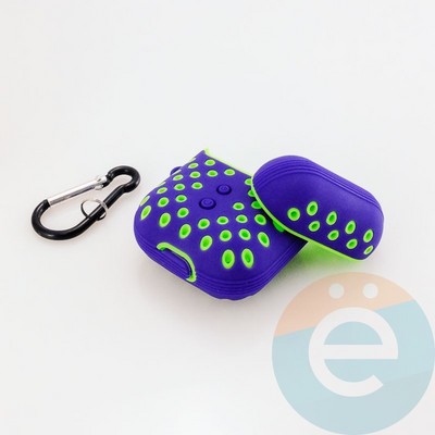 Чехол силиконовый Nike для наушников Apple AirPods 1/2 фиолетово-салатовый 19 - фото 30607