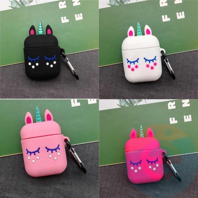 Чехол силиконовый объемный на Apple AirPods 1/2 Единорог Красный - фото 31478