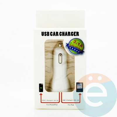 АЗУ USB 3.1A два выхода (белое) тип 3 в упаковке - фото 34295