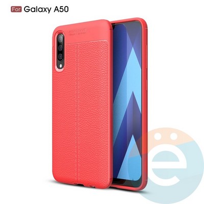 Накладка силиконовая 360 с кожаными вставками на Samsung Galaxy A50 красная - фото 34869