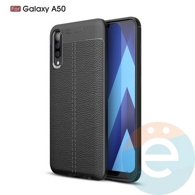 Накладка силиконовая 360 с кожаными вставками на Samsung Galaxy A50 черная - фото 34876