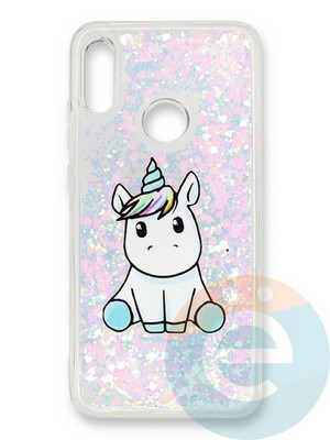 Накладка силиконовая Переливашка с жидкими блёстками на Huawei Y6 2019/ Honor 8A единорожек - фото 35367