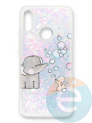 Накладка силиконовая Переливашка с жидкими блёстками на Huawei Y6 2019/ Honor 8A играющий слоненок - фото 35370