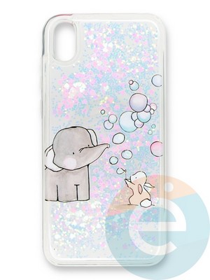 Накладка силиконовая Переливашка с жидкими блёстками на Huawei Y5 2019/Honor 8S играющий слоненок - фото 35390