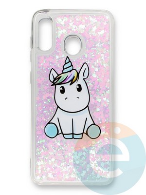 Накладка силиконовая Переливашка с жидкими блёстками на Samsung Galaxy A30/A20 единорожек - фото 35427