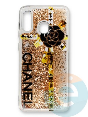 Накладка силиконовая Переливашка с жидкими блёстками на Samsung Galaxy A30/A20 цветок - фото 35431