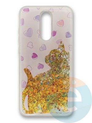 Накладка силиконовая Переливашка с жидкими блёстками на Xiaomi Redmi 8 кошка - фото 35765