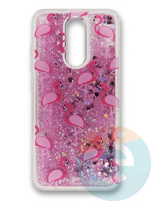Накладка силиконовая Переливашка с жидкими блёстками на Xiaomi Redmi 8 розовый фламинго - фото 35597