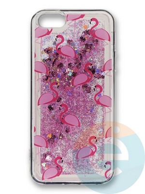 Накладка силиконовая Переливашка с жидкими блёстками на Apple iPhone 5/5s/SE розовый фламинго - фото 35617