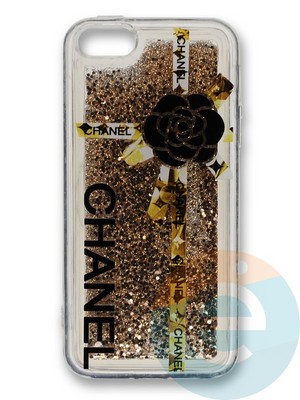 Накладка силиконовая Переливашка с жидкими блёстками на Apple iPhone 5/5s/SE цветок - фото 35619