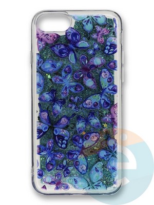Накладка силиконовая Переливашка с жидкими блёстками на Apple iPhone 7/8 бабочки - фото 35690
