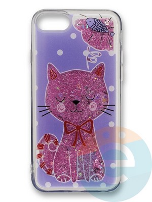Накладка силиконовая Переливашка с жидкими блёстками на Apple iPhone 7/8 мечтающий котенок - фото 35693