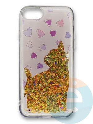 Накладка силиконовая Переливашка с жидкими блёстками на Apple iPhone 7/8 Plus кошка - фото 35701