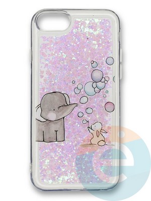 Накладка силиконовая Переливашка с жидкими блёстками на Apple iPhone 7/8 Plus играющий слоненок - фото 35708