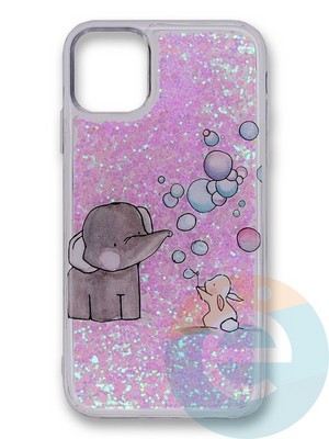 Накладка силиконовая Переливашка с жидкими блёстками на Apple iPhone 11 Pro Max играющий слоненок - фото 35634
