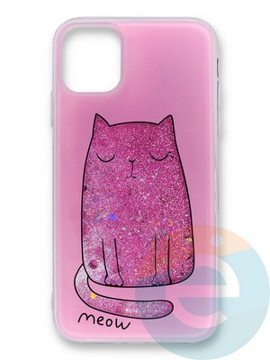 Накладка силиконовая Переливашка с жидкими блёстками на Apple iPhone 11 Pro толстый кот - фото 35680
