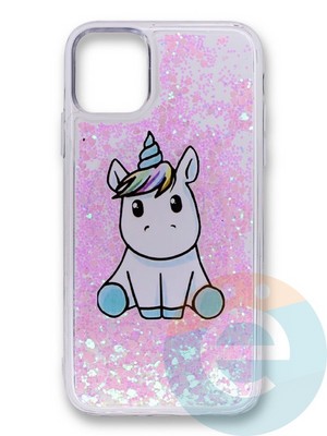 Накладка силиконовая Переливашка с жидкими блёстками на Apple iPhone 11 Pro единорожек - фото 35679