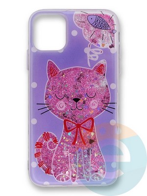 Накладка силиконовая Переливашка с жидкими блёстками на Apple iPhone 11 Pro мечтающий котенок - фото 35677