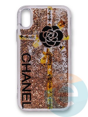 Накладка силиконовая Переливашка с жидкими блёстками на Apple iPhone Xr цветок - фото 35655