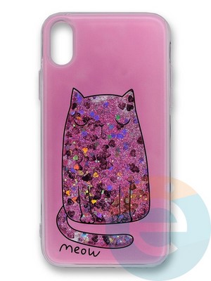 Накладка силиконовая Переливашка с жидкими блёстками на Apple iPhone Xs Max толстый кот - фото 35662