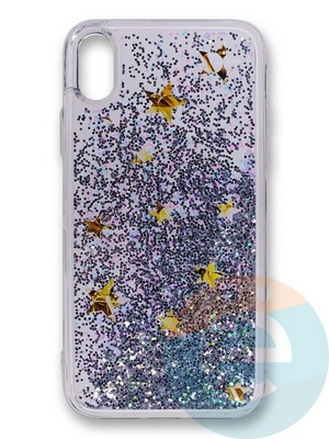 Накладка силиконовая Переливашка с жидкими блёстками на Apple iPhone Xr звезное небо - фото 35650
